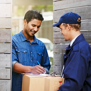 A delivery man with a customer