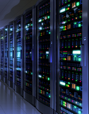 Racks of IT servers in a server room