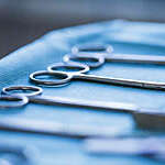 Close-up of surgical scissors in operating room