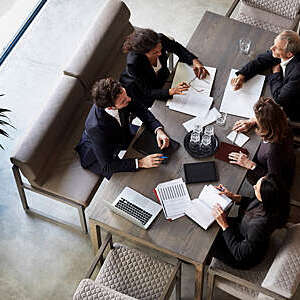 Aerial view of a business meeting. 